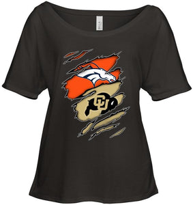 Denver Broncos and Colorado Buffaloes layer under ripped shirt