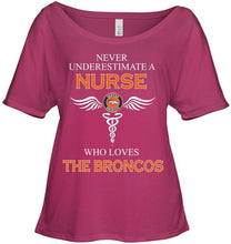 Load image into Gallery viewer, Never underestimate a nurse who loves the Broncos Denver Broncos fan shirt

