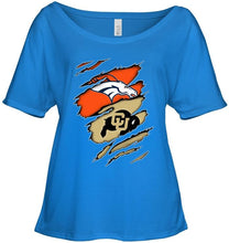 Load image into Gallery viewer, Denver Broncos and Colorado Buffaloes layer under ripped shirt
