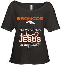 Load image into Gallery viewer, Denver Broncos in my veins jesus in my heart shirt
