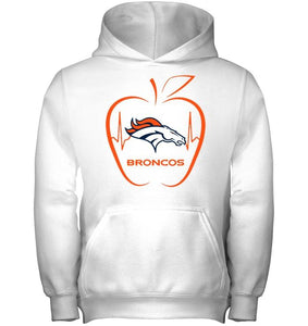 Denver Broncos heartbeat teacher apple shirt