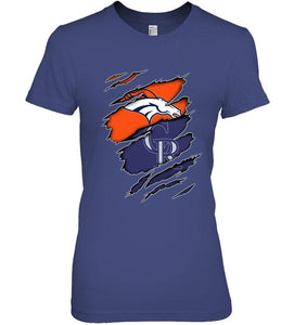 Denver Broncos and Colorado Rockies layer under ripped shirt