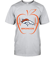 Load image into Gallery viewer, Denver Broncos heartbeat teacher apple shirt
