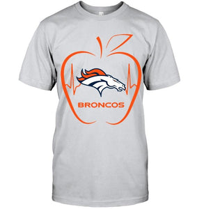 Denver Broncos heartbeat teacher apple shirt