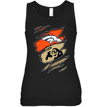 Load image into Gallery viewer, Denver Broncos and Colorado Buffaloes layer under ripped shirt
