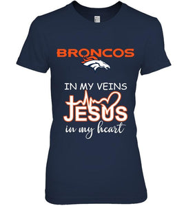 Denver Broncos in my veins jesus in my heart shirt