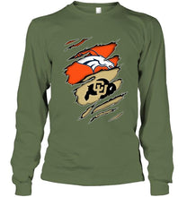 Load image into Gallery viewer, Denver Broncos and Colorado Buffaloes layer under ripped shirt
