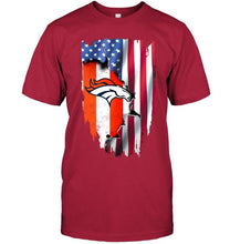 Load image into Gallery viewer, Denver Broncos flag ripped american flag shirt
