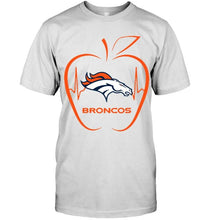 Load image into Gallery viewer, Denver Broncos heartbeat teacher apple shirt
