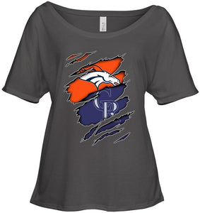 Denver Broncos and Colorado Rockies layer under ripped shirt