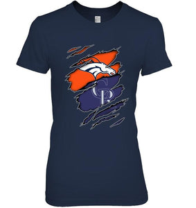 Denver Broncos and Colorado Rockies layer under ripped shirt