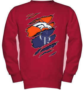 Denver Broncos and Colorado Rockies layer under ripped shirt