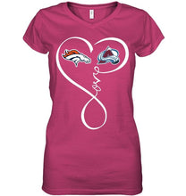 Load image into Gallery viewer, Denver Broncos Colorado Avalanche love heart shirt
