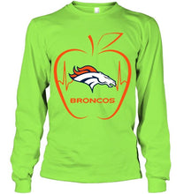 Load image into Gallery viewer, Denver Broncos heartbeat teacher apple shirt
