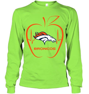 Denver Broncos heartbeat teacher apple shirt