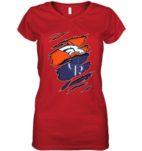 Denver Broncos and Colorado Rockies layer under ripped shirt