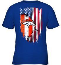 Load image into Gallery viewer, Denver Broncos flag ripped american flag shirt
