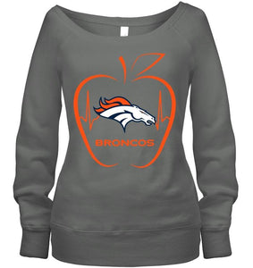 Denver Broncos heartbeat teacher apple shirt