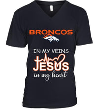 Load image into Gallery viewer, Denver Broncos in my veins jesus in my heart shirt
