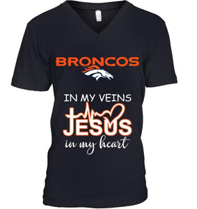 Denver Broncos in my veins jesus in my heart shirt