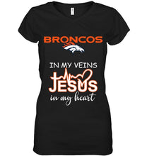 Load image into Gallery viewer, Denver Broncos in my veins jesus in my heart shirt
