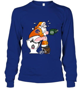 Santa Boise State Broncos in bathroom shirt