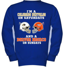 Load image into Gallery viewer, I&#39;m Colorado Buffaloe on saturdays and Denver Bronco on sundays shirt
