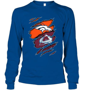 Denver Broncos and Colorado Avalanche layer under ripped shirt