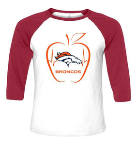 Denver Broncos heartbeat teacher apple shirt