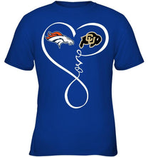 Load image into Gallery viewer, Denver Broncos Colorado Buffaloes love heart shirt
