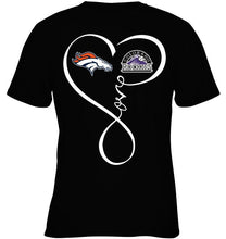 Load image into Gallery viewer, Denver Broncos Colorado Rockies love heart shirt
