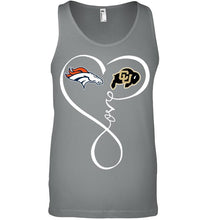 Load image into Gallery viewer, Denver Broncos Colorado Buffaloes love heart shirt
