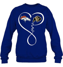 Load image into Gallery viewer, Denver Broncos Colorado Buffaloes love heart shirt
