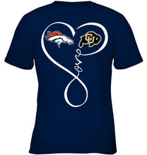 Load image into Gallery viewer, Denver Broncos Colorado Buffaloes love heart shirt
