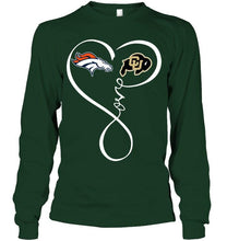 Load image into Gallery viewer, Denver Broncos Colorado Buffaloes love heart shirt
