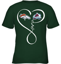 Load image into Gallery viewer, Denver Broncos Colorado Avalanche love heart shirt
