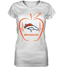 Load image into Gallery viewer, Denver Broncos heartbeat teacher apple shirt
