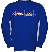 Load image into Gallery viewer, Denver Broncos Colorado Rockies heartbeat shirt
