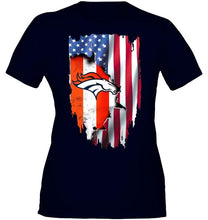 Load image into Gallery viewer, Denver Broncos flag ripped american flag shirt
