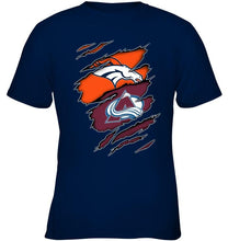 Load image into Gallery viewer, Denver Broncos and Colorado Avalanche layer under ripped shirt
