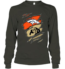 Load image into Gallery viewer, Denver Broncos and Colorado Buffaloes layer under ripped shirt
