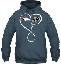 Load image into Gallery viewer, Denver Broncos Colorado Buffaloes love heart shirt
