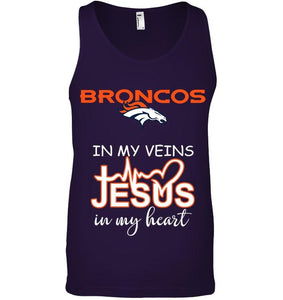 Denver Broncos in my veins jesus in my heart shirt