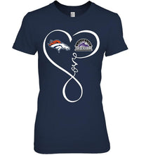 Load image into Gallery viewer, Denver Broncos Colorado Rockies love heart shirt
