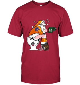 Santa Boise State Broncos in bathroom shirt