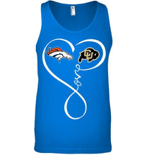 Load image into Gallery viewer, Denver Broncos Colorado Buffaloes love heart shirt
