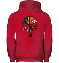 Load image into Gallery viewer, Denver Broncos skull american flag shirt
