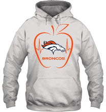 Load image into Gallery viewer, Denver Broncos heartbeat teacher apple shirt
