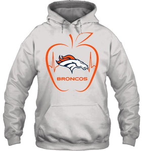 Denver Broncos heartbeat teacher apple shirt