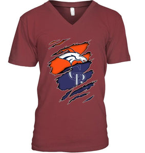 Denver Broncos and Colorado Rockies layer under ripped shirt